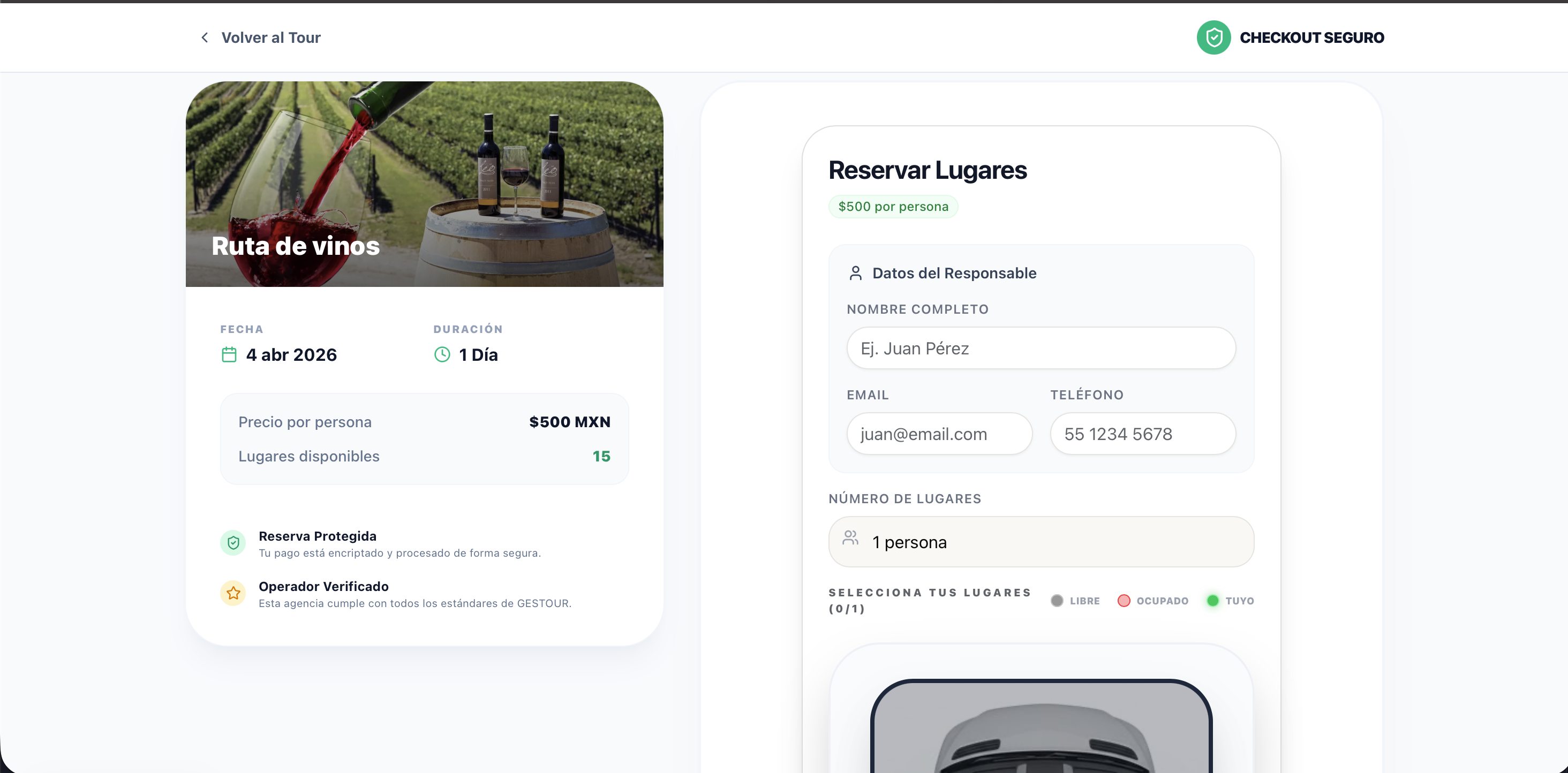 Checkout seguro Gestour